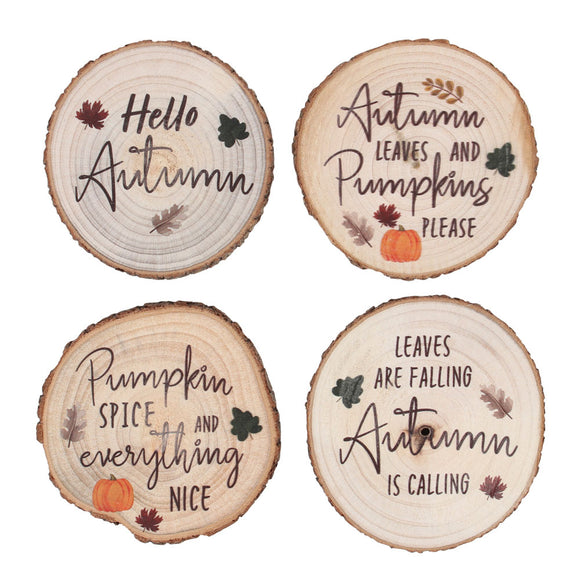 Hello Autumn Wood Slice Coaster Set