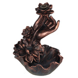 Bronze Effect Hand with Flower Backflow Incense Burner