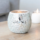 Large Silver Crackle Glass Candle Holder