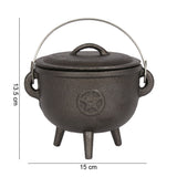 15cm Cast Iron Cauldron With Pentagram
