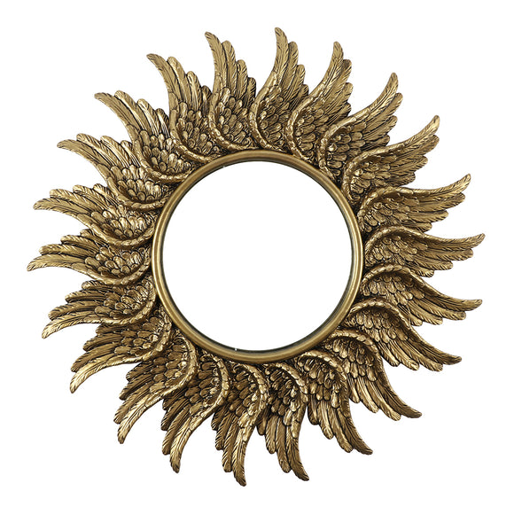 47cm Round Antique Gold Angel Wing Mirror