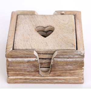 Rustic Wooden Heart Coaster Set