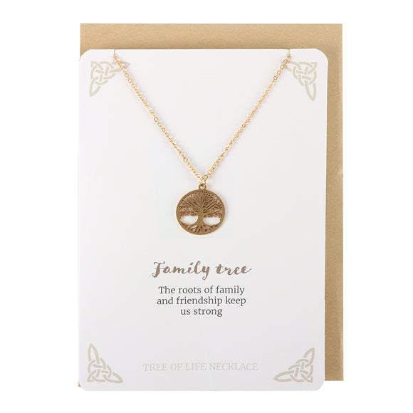 Gold Coloured Family Tree of Life Necklace Card