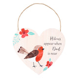 Dad Garden Robin Hanging Heart Sign
