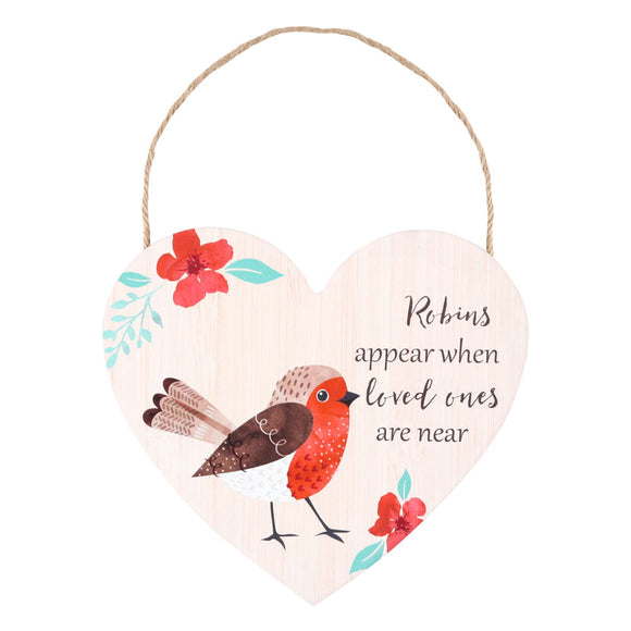 Loved Ones Garden Robin Hanging Heart Sign