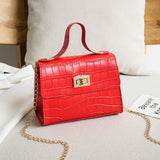 Fashion Ladies Crocodile Pattern Handbag Shoulder Messenger Chain Lock Small Square Bag