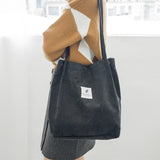 Ladies Corduroy Shopping Canvas Cloth Shoulder Bag Foldable