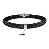 Personalized Mens Braided Genuine Leather Bracelet Stainless Steel Custom Beads Name Charm Bracelet for Men with Family Names