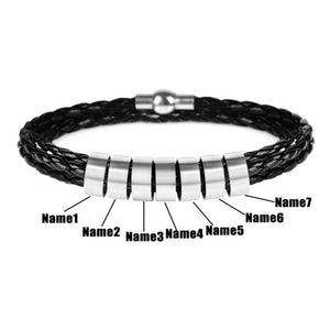Personalized Mens Braided Genuine Leather Bracelet Stainless Steel Custom Beads Name Charm Bracelet for Men with Family Names