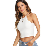 SHEIN White Scallop Trim Halter Stretchy Top Womens Crop Top Vest  Summer - Syco Shopper