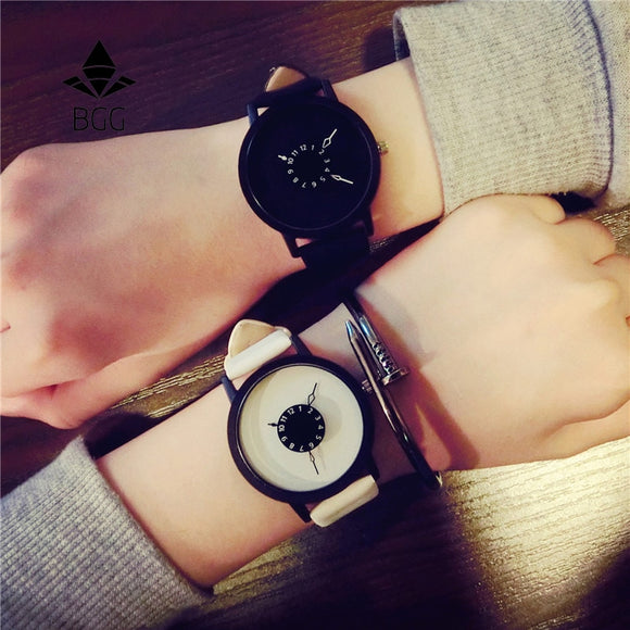 Hot fashion quartz-watch BGG brand unique dial design minimalist lovers' watch leather - Syco Shopper